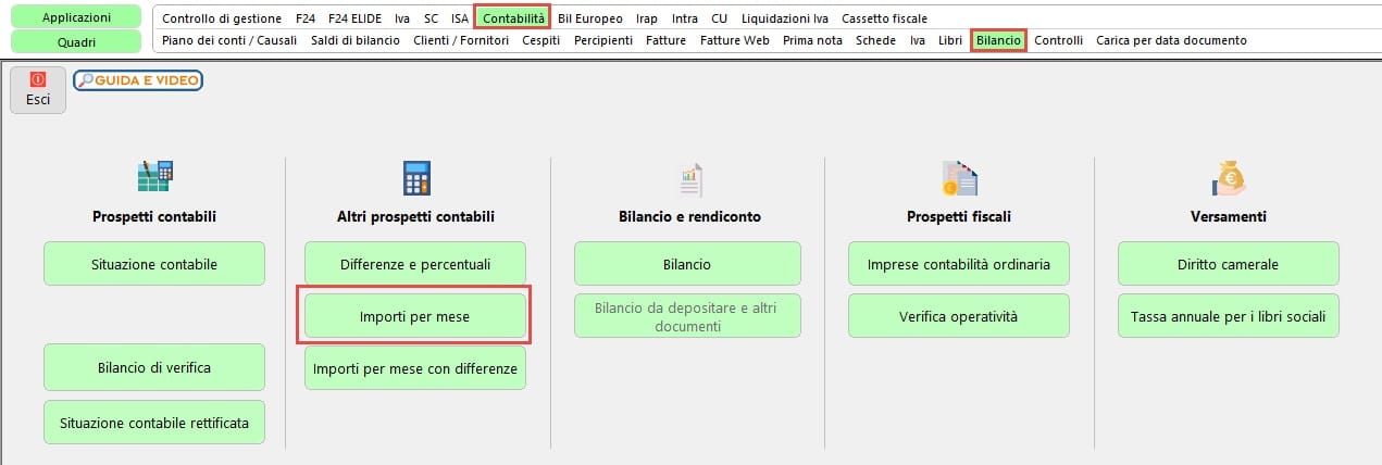Importi per mese 8 Menu 1