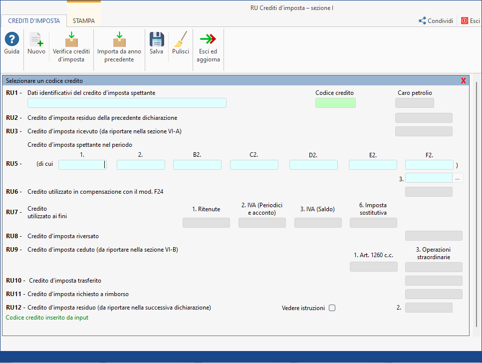 Quadro RU: Gestione crediti di imposta 1 ae7d6c54 9779 450d 90fb 5565661baab3
