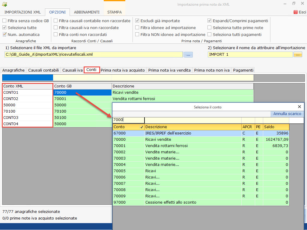 Importazione prime note da file xml 113 import xml gb032imp 2