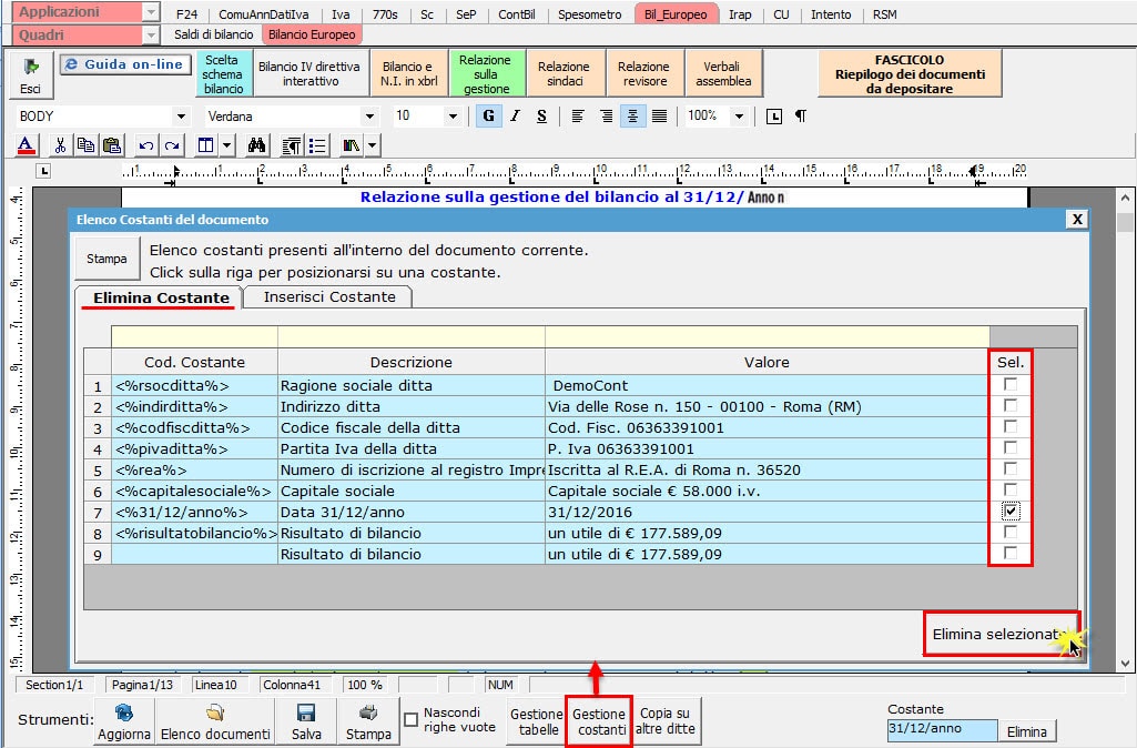 Analisi di Bilancio: Riclassificazioni ed Indici 71 21.EliminaCostantiGestione 8
