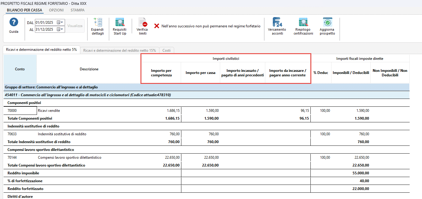 Prospetto fiscale forfetario 45 Immagine che contiene testo, schermata, numero, software Il contenuto generato dall'IA potrebbe non essere corretto.