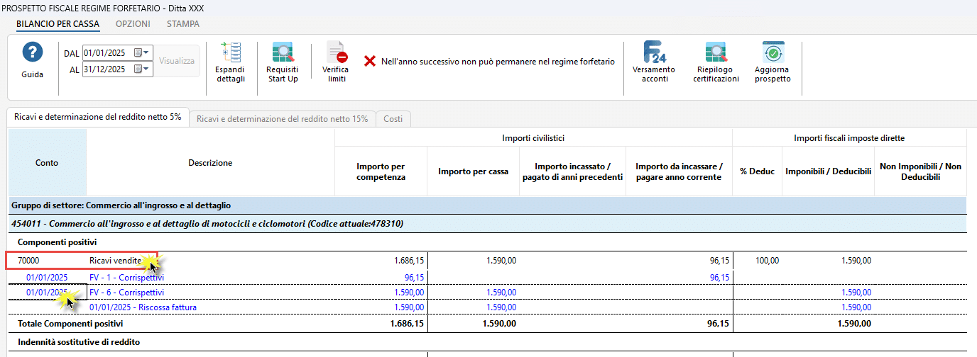 Prospetto fiscale forfetario 44 Immagine che contiene testo, software, Carattere, numero Il contenuto generato dall'IA potrebbe non essere corretto.